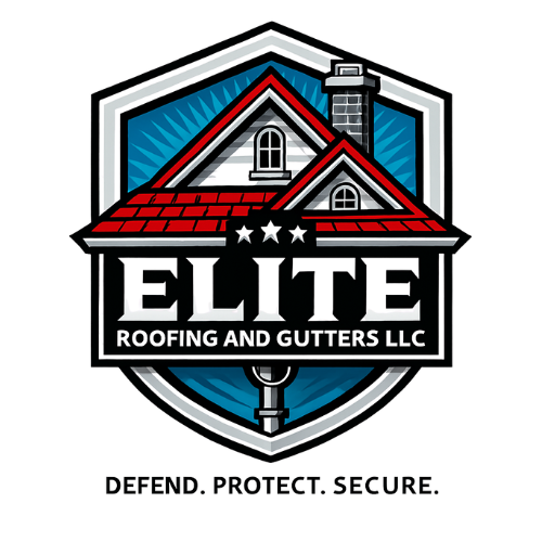 Elite Roofing and Gutters LLC logo with house roof design